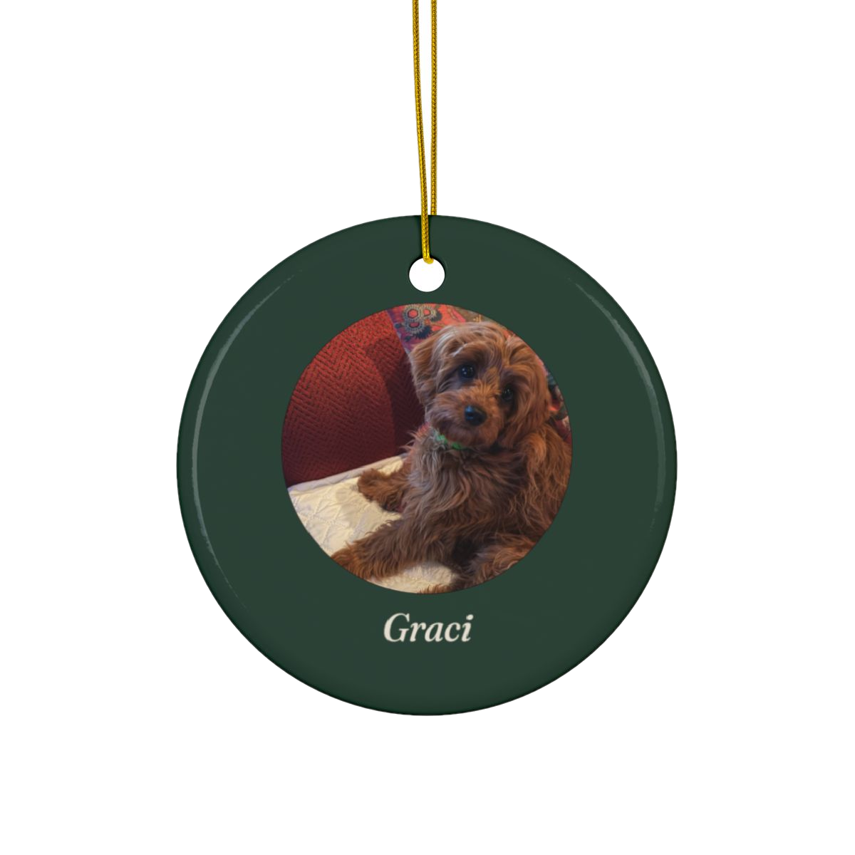 Framed portrait option: The Keepsake Ornament with a framed circle portrait